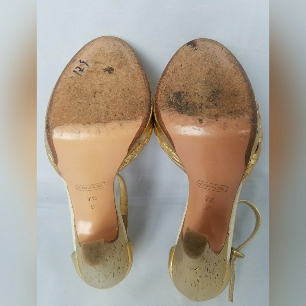 Coach Gold Metallic Peep-Toe Ankle-Strap Heels with Turn-Lock - Picture 6 of 8